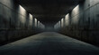 Dark grungy warehouse background, empty concrete underground garage with low light. Abstract scary room with gray walls. Concept of industry, factory, game, hangar,
