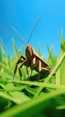 Poster - A paper bug is sitting in the grass. Generative AI.