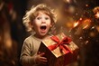 Enthusiasm of a child opening a surprise gift.