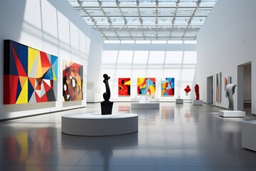 Wall Mural - modern art museum interior, emphasis on spatial design and artwork display.