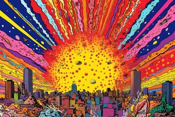 Cartoon pop Art background nuclear explosion