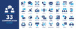 Communication icon set. Containing speak, phone, mail, contact, chat, website, satellite, radio, antenna, message and more. Solid icons collection, vector illustration.