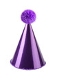 Cone shape purple birthday party hat isolated