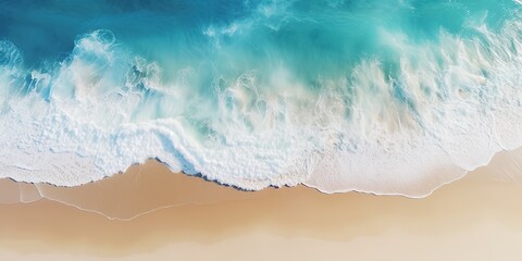 Wall Mural - top view beautiful sandy beach and soft blue ocean wave