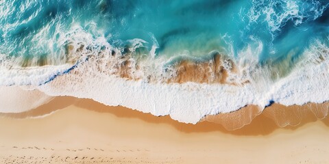 Wall Mural - top view beautiful sandy beach and soft blue ocean wave