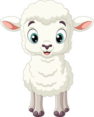 Wall Mural - Cartoon funny baby lamb on white background