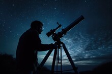 Celestial Curiosity: An Enthusiastic Amateur Astronomer Gazing Deep Into The Wonders Of A Starry Expanse