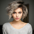 Young attractive woman with an artfully messy short hair.
