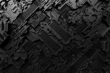 Poster - 3d illustration of a realistic model of a robot or black cyber armor. Close-up equipment for mining crypto-bitcoin; ether. Video cards; motherboards