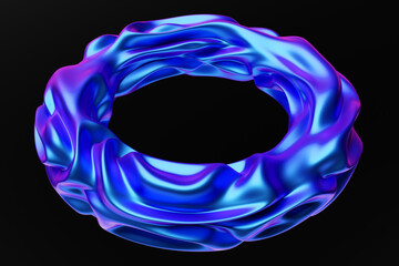  Blue  futuristic neon torus donut on black isolated background. 3D rendering