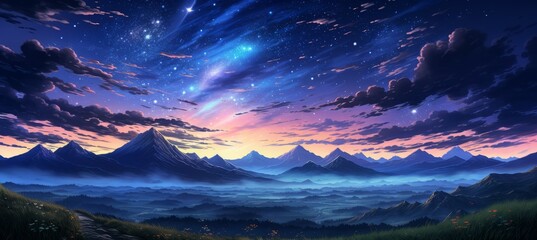 Wall Mural - mountain ffasy planet landscape. drawing illustration design. generative ai technology.