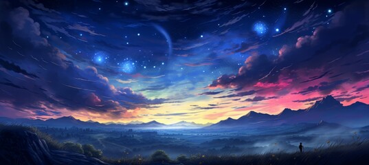 Wall Mural - mountain fantasy planet landscape. drawing illustration design. generative ai technology.