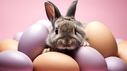 Sticker - easter bunny and eggs HD 8K wallpaper Stock Photographic Image 