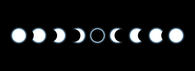 Wall Mural - full moon eclipse concept illustration. set of moon phases or stages. total sun eclipse and lunar cy