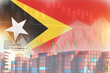 East Timor flag with containers in ship. trade graph concept illustrate poster design.