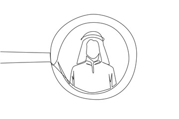 Poster - single one line drawing the circle of magnifiers highlights to young successful arab businessman. re