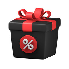 black gift box with red ribbon for black friday sale online shop promotion 3d icon illustration design