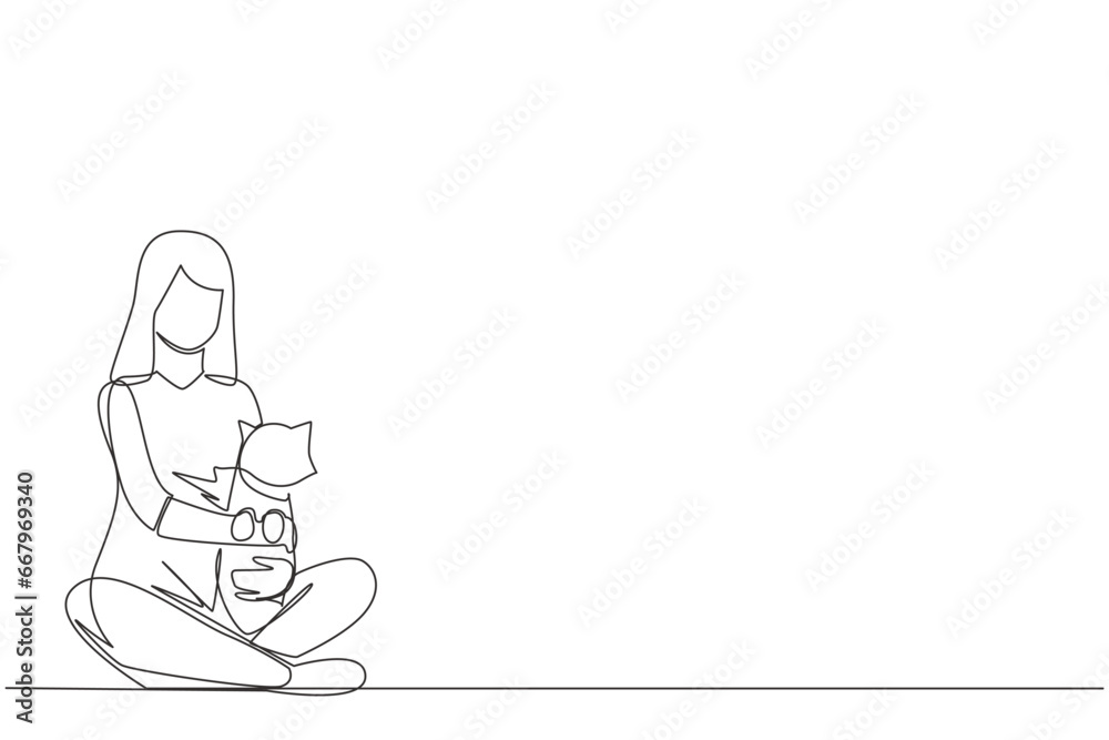 Continuous one line drawing of young beautiful woman sitting cross ...