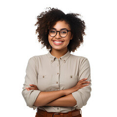 Wall Mural - Black female American student smiling happily on PNG transparent background