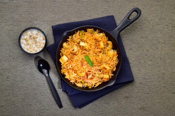 Sticker - Paneer pulao with raita top view