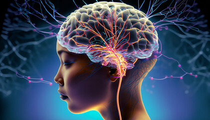 exploration of the human head brain and neurons unfolds. generative ai