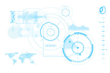 Fototapete - Digital png illustration of blue data and scope scanning on transparent background
