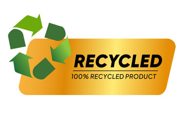 Wall Mural - Recycled 100 percent recycling product label stamp gold arrow circle