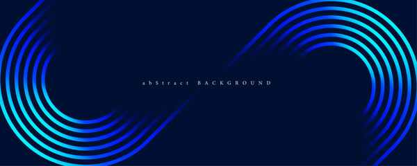 Fototapete - glowing blue abstract geometric curves on dark gradient background. modern banner template design wi