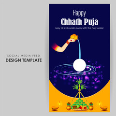 Wall Mural - Vector illustration of Happy Chhath Puja social media feed template