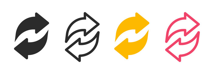 Poster - Change exchange icon vector pictogram, replace swap rotate button line outline art stroke symbol graphic, switch refresh synchronize simple element set, black red yellow restore glyph image clipart