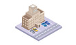 © K - Building school, office, university.on white background.3D design.isometric vector design Illustration.