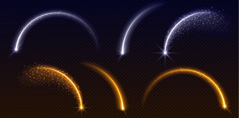 Poster - star shooting arc light with magic beam sparkle. neon curve arch line with glitter shine. glowing ce