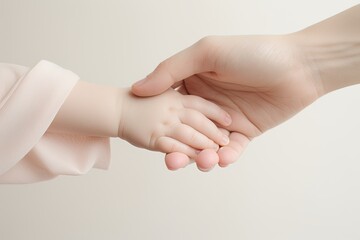 Hands of mother and daughter holding hands, isolated on white background, Newborn baby and mother holding hands on a white background, Hands close up, no hand deformation, AI Generated