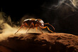 A tenacious bombardier beetle defending its territory with chemical sprays