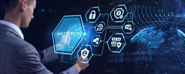 Wall Mural - Antivirus Cyber security Data protection Technology concept on virtual screen.