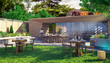 © 4th Life Photography - Outdoor Restaurant With Residential Building and Park in the Background - 3d visualization