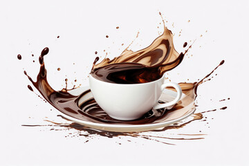  Photo of a steaming cup of coffee topped with a decadent chocolate drizzle