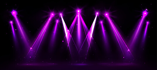 Wall Mural - purple spotlight on stage with glowing effect. realistic vector illustration of concert or show proj