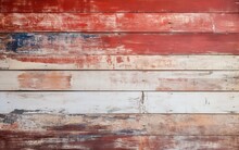 Vintage Multicolored Wood Frescoes Background, Multicolored Aged Wooden Texture. Red, White, Blue And Beige Colors.