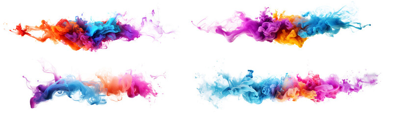 Wall Mural - Set of colorful ink splashes acrylic colored smoke watercolor in water, Abstract background. Color explosion elements for design, isolated on white and transparent background