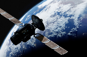 Wall Mural - satellite in space, and earth,3d illustration. elements of this image furnished by nasa.