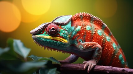 Wall Mural - Chameleon head portrait on blur background. AI generated image