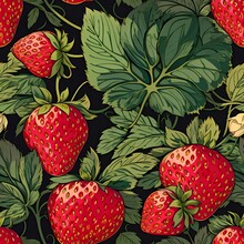 Seamless Pattern Of Big Red Strawberries. Repeatable Image Background. Generative AI.