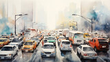 Fototapeta  - Traffic jam in style of aquarelle