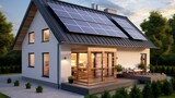 Fototapeta Londyn - solar panels in front of house generated by AI 