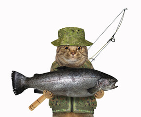 Canvas Print - Cat fisher holding big fish