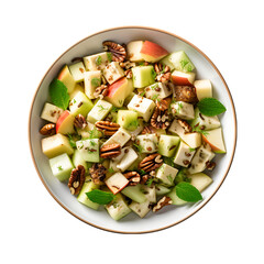 Wall Mural - Top View of Waldorf Salad with Apple Slices Isolated on Transparent or White Background, PNG