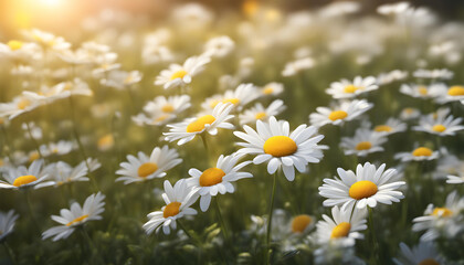 Meadow with daisies in spring summer