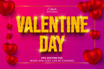 Poster - Luxury golden valentine day 3d editable vector text effect