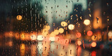 Fototapeta  - Night city autumn rain background window glass reflect Raindrops on a window in the rain  generative AI